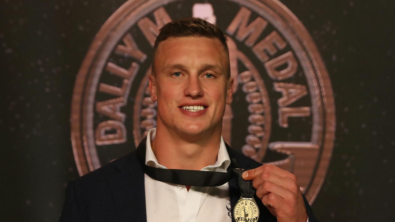 Winner of the Dally M Award Canberra's Jack Wighton during the 2020 Dally M Awards at Fox Sports studio, Artarmon. Picture: Brett Costello