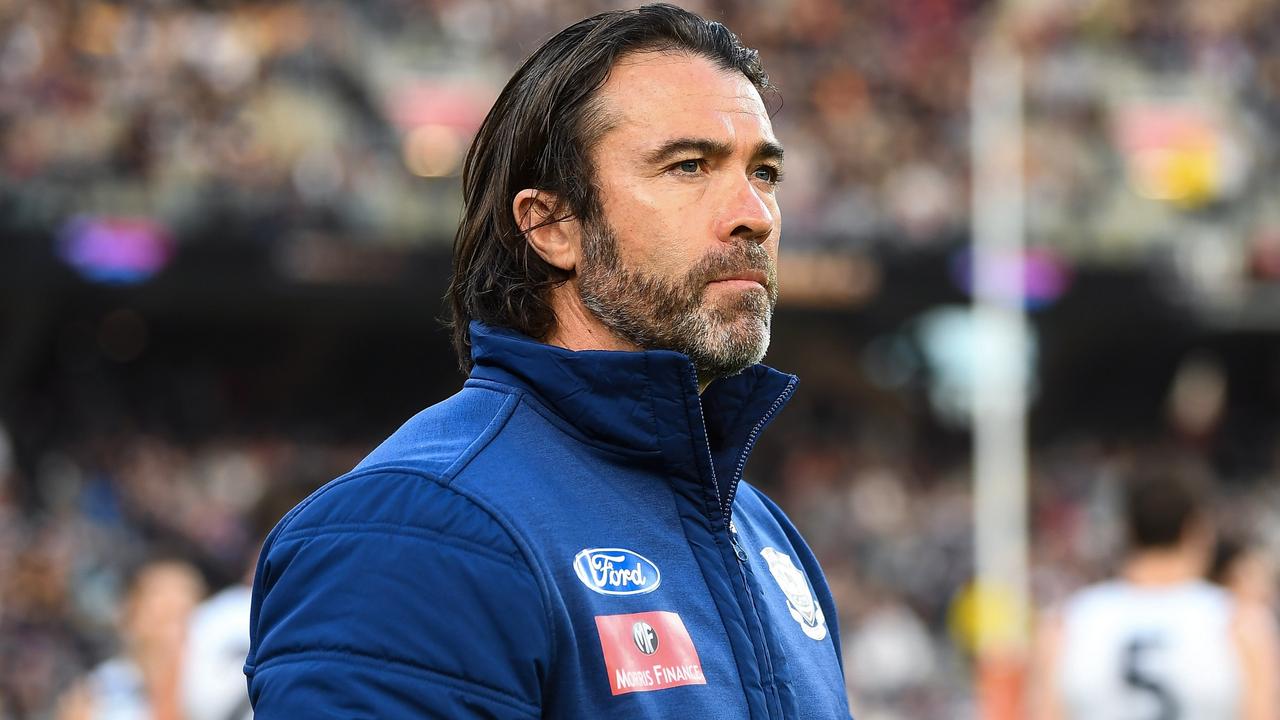 PERTH, AUSTRALIA - SEPTEMBER 10: Chris Scott, Senior Coach of the Cats looks on during the 2021 AFL First Preliminary Final match between the Melbourne Demons and the Geelong Cats at Optus Stadium on September 10, 2021 in Perth, Australia. (Photo by Daniel Carson/AFL Photos via Getty Images)