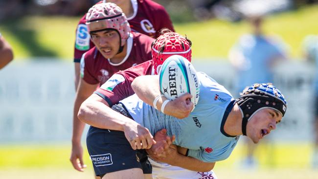 15/10/23. News Local, SportSylvania, Sydney, NSW, Australia.Super Rugby U16sAction from the NSW Waratahs v Queensland Reds Under 16 game at Forshaw Park in SylvaniaNSW player Jarvis OrrPicture: Julian Andrews