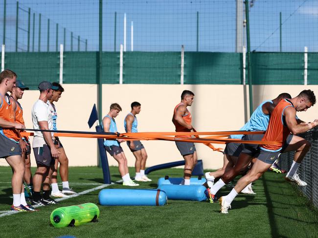 Wallabies players are put through their paces at training ahead of the official start of their campaign. Picture: Getty Images