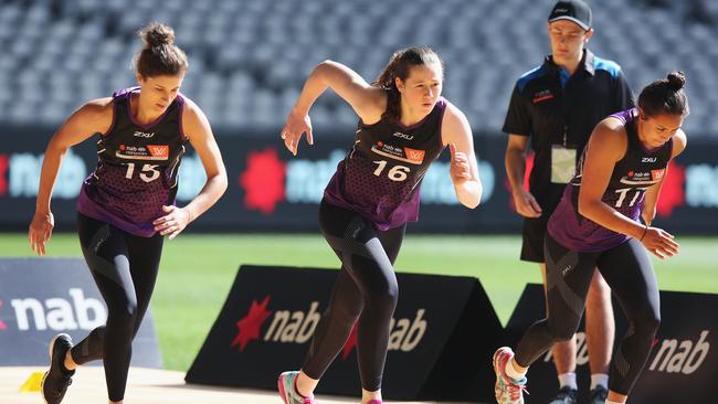 Jessica Allan (centre) at the national draft combine. Picture: Michael Dodge/Getty Images