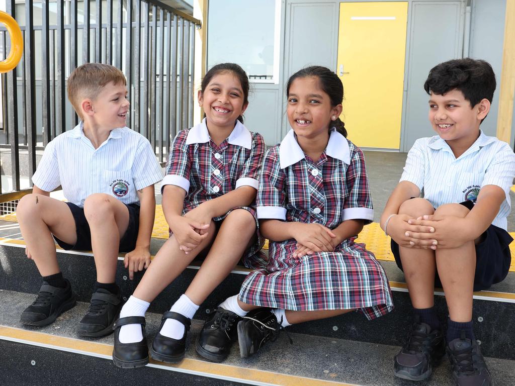 Pictured at Box Hill Public School today are students Declan Reed 7, Anika Rana 7, Palak Dundas 7 and Deviaan Bhatia 7. Picture: Tim Hunter.