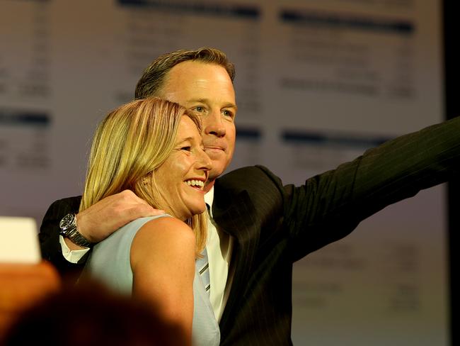 Will Hodgman after giving his speech in the tally room with his wife Nicky at Wrest Point