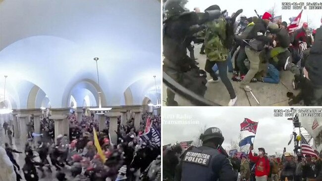 Police video camera stills of January 6 clashes shown at Capitol riot hearing on June 9, 2022.