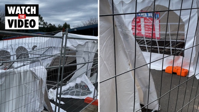 Upper Ferntree Gully FC's temporary clubrooms blown over