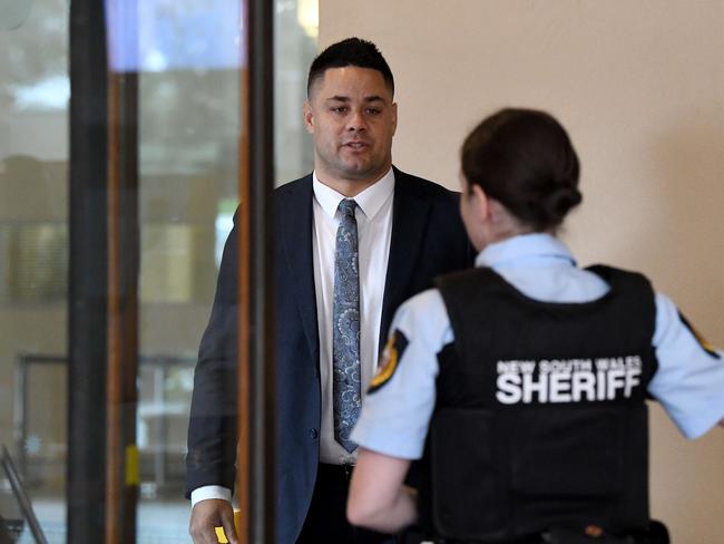 Jarryd Hayne arrives at Sydney’s Downing Centre Court on Wednesday. Picture: NCA NewsWire/Bianca De Marchi.