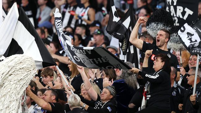 The Anzac Day match between the Bombers and Magpies at the MCG was a free-for-all when it came to Covid rules. Picture: Mark Stewart.