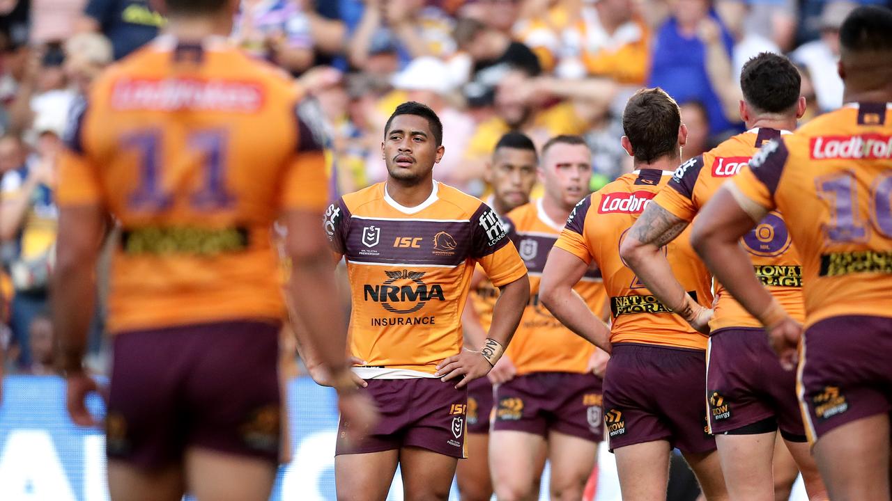 Anthony Milford of the Broncos looks dejected.