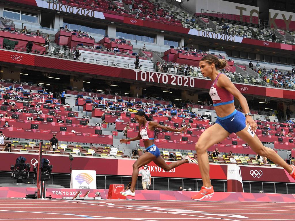 Sydney Mclaughlin beat her teammate Dalilah Muhammad. Picture: Jewel Samad/AFP