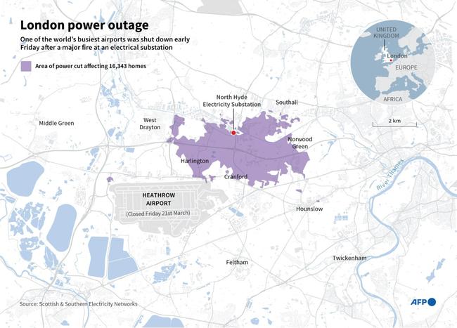 The power outage was caused by a fire at a nearby electricity substation