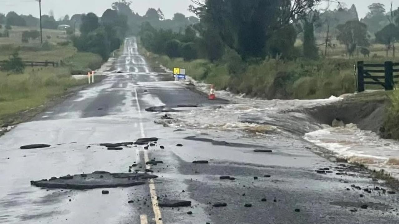 Malar Rd was torn apart by flash flooding in the South Burnett on December 30, 2024. Picture: Facebook, Kezz, OB.