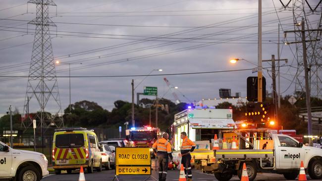 Firefighters are working to clean up a significant amount of chemicals that were spilled in the crash. Picture: Mark Stewart