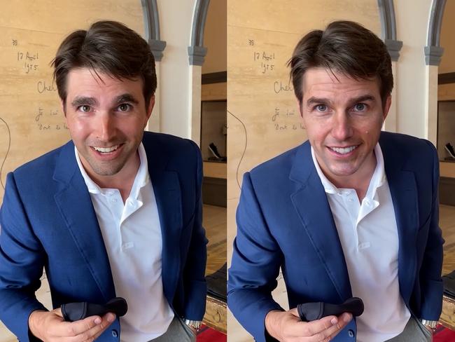 Actor Miles Fisher transforms into Tom Cruise with the help of deep fake technology. Picture: Supplied