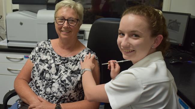 LiveLife Bowen pharmacist Emma Lyons administering a Covid-19 vaccination on August 3, 2021. Picture: Kirra Grimes