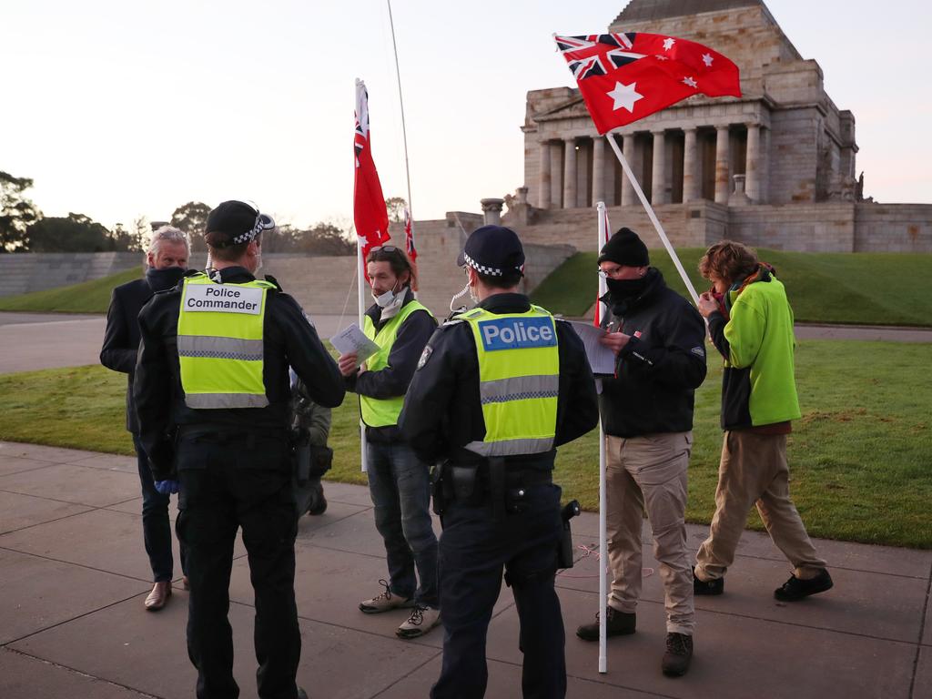 There was a heavy police presence at the protest. Picture: NCA NewsWire/David Crosling
