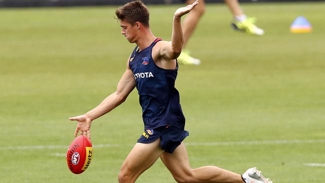 Adelaide Crows’ Riley Knight at training at Football Park.