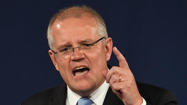 Australia's Prime Minister Scott Morrison gives his victory speech after winning the Australia's general election in Sydney on May 18, 2019. - Australia's ruling conservative coalition appeared to secure a shock election win on May 18, with the party predicted to have defied expectations and retained power. (Photo by Saeed KHAN / AFP)