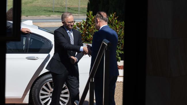 Prime Minister Anthony Albanese met with the Turkish Ambassador Ufuk Gezer to offer official condolences after last week’s earthquake. Picture: NCA NewsWire / Gary Ramage