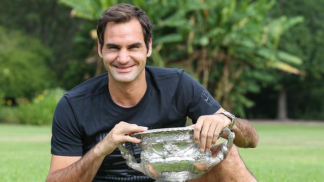 Roger Federer at Melbourne’s Government House today. Picture: Ian Currie