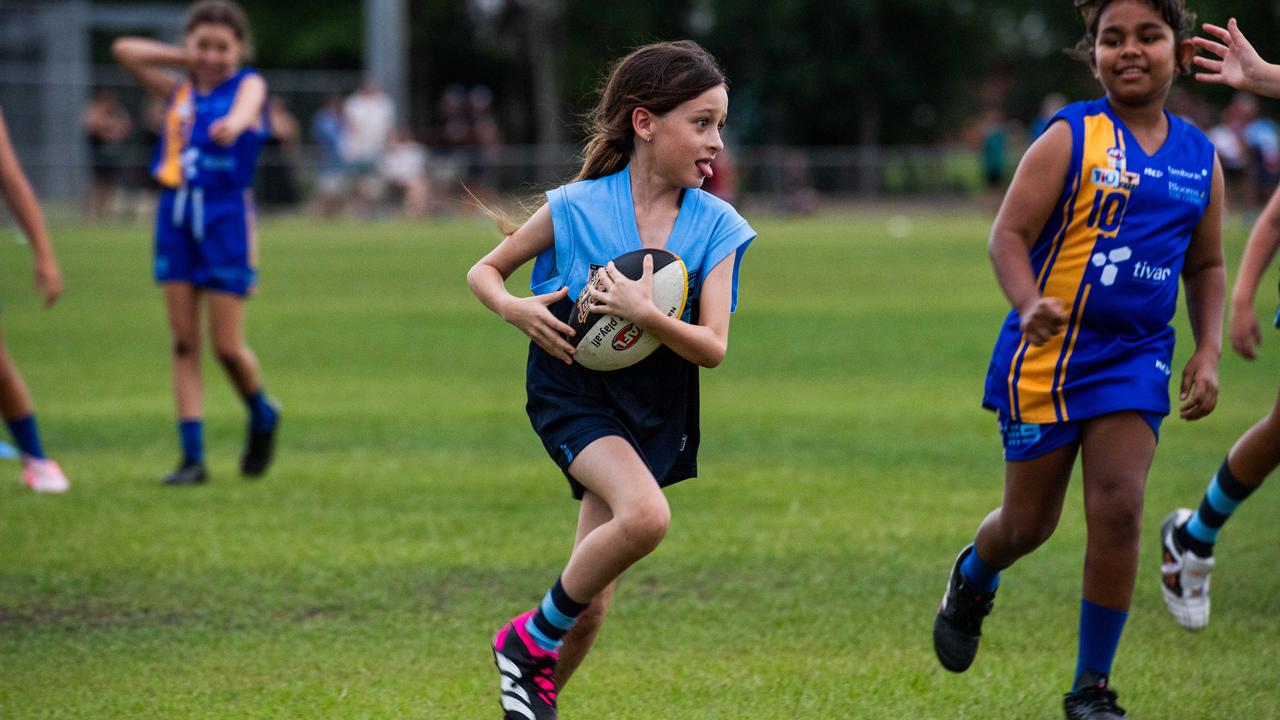 Under-10s compete in the first Darwin Buffaloes NTFL home game against Wanderers at Woodroffe Oval. Picture: Pema Tamang Pakhrin