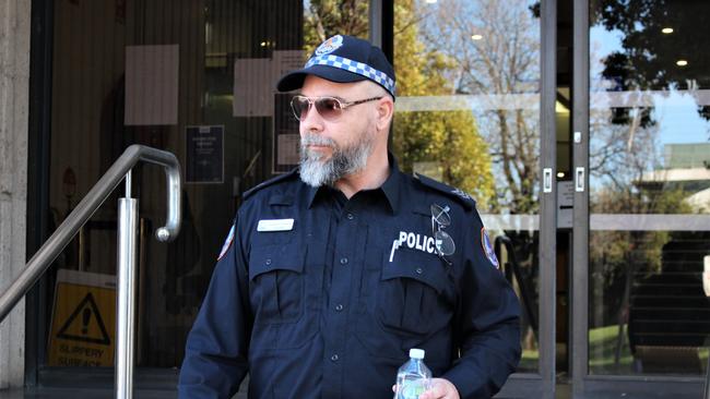 Remote Sergeant Lanyon Smith outside the Alice Springs Local Court for an inquest into the death of Kumanjayi Walker.