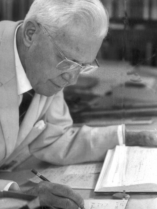 An undated photograph of Barnes Wallis at work.