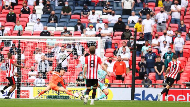 Emiliano Marcondes scores Brentford’s second goal. Picture: Getty Images