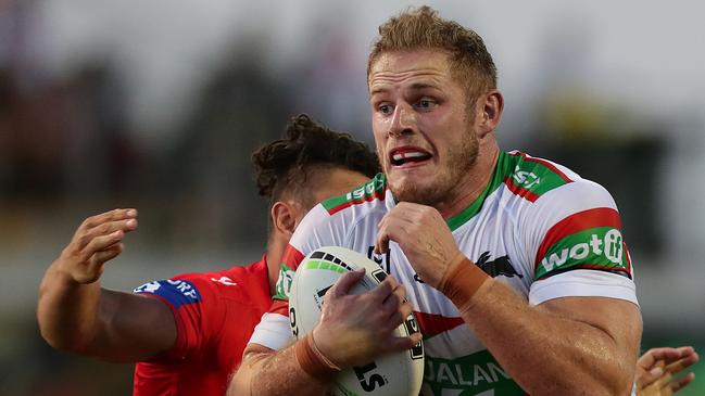 Thomas Burgess on the charge for the Rabbitohs. Picture: Mark Metcalfe/Getty Images