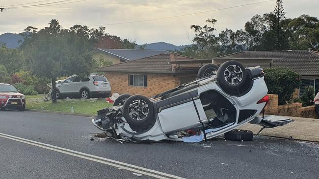 A serious crash has taken place on Sawtell Road, trapping a 64-year-old man.