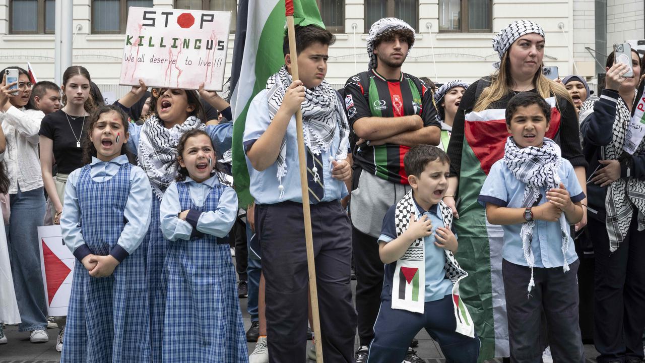 Many were in school uniform as they protested. Picture: NCA NewsWire / Monique Harmer