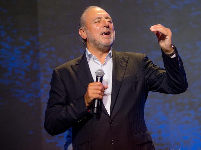 Brian Houston speaks on stage during the Hillsong Atlanta grand opening at Hillsong Atlanta in 2021, Picture: Marcus Ingram/Getty Images