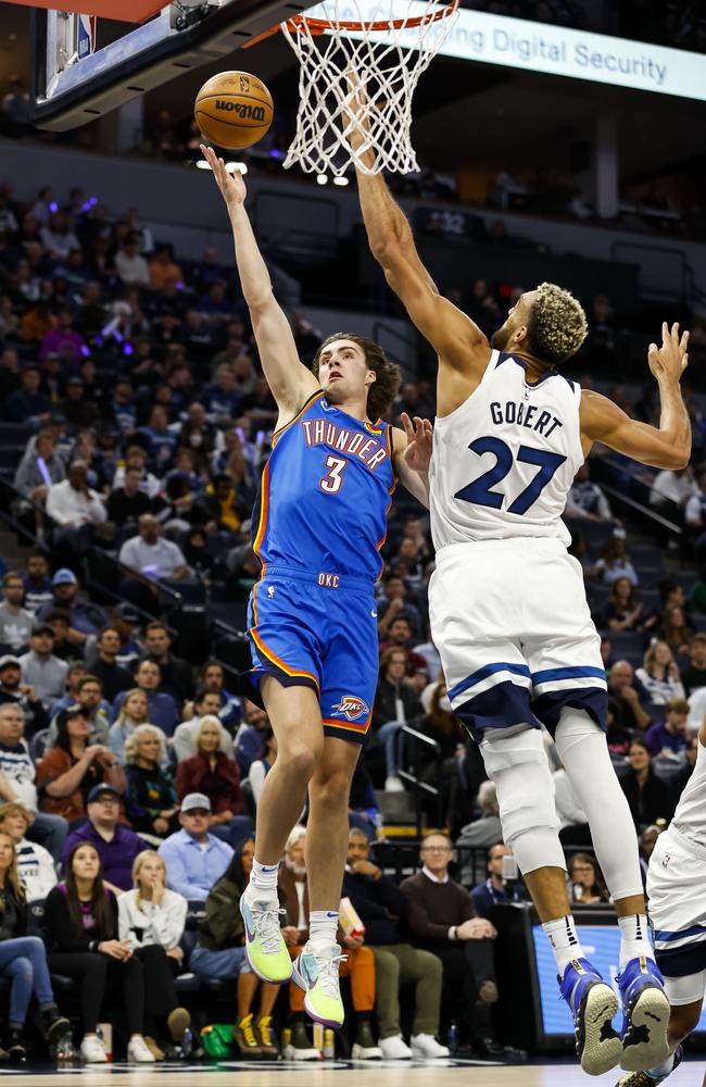 Josh Giddey couldn’t lead the Thunder past Rudy Gobert and the Wolves. Picture: Getty Images/AFP