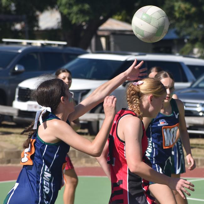 Action from Rockhampton Netball's annual Sullivan's Carnival at Jardine Park, Rockhampton, on May 24, 2025.