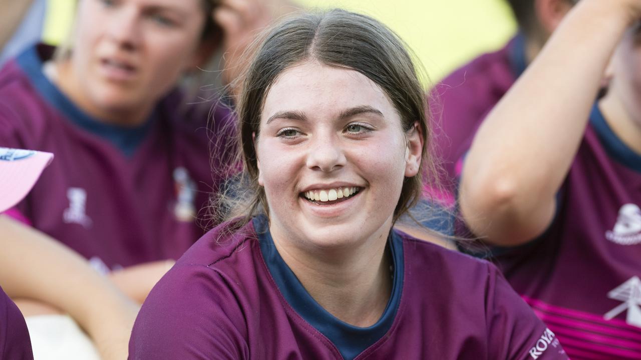 Taleah Acland of Toowoomba Bears Womens 7s after defeating Roma Echnidas Womens 7s in the Emilee Cherry Cup grand final. Picture: Kevin Farmer