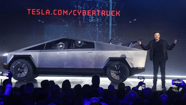 Tesla chief executive Elon Musk introduces the Cybertruck at Tesla's design studio in Los Angeles. Picture: AP