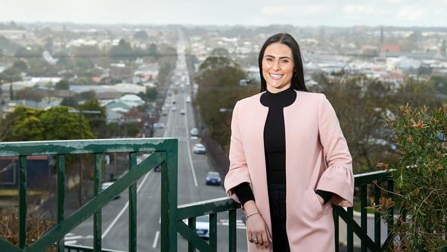 Ray White Mount Gambier principal Tahlia Gabrielli overlooking one of the regional locations tipped as a place to invest now – Mount Gambier. Picture Frank Monger