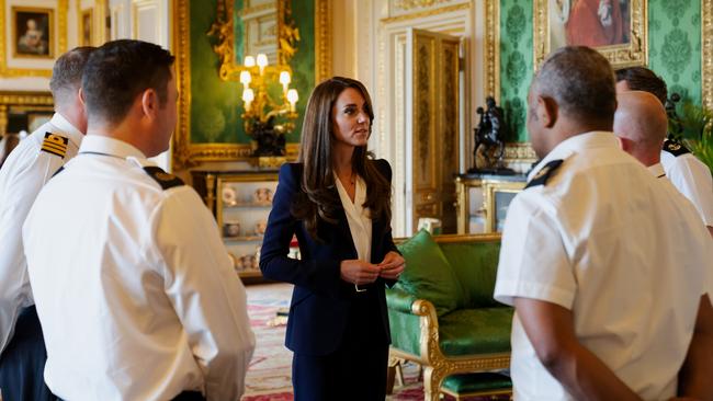 Kate Middleton spoke to members of the Royal Navy at her first solo engagement as the Princess of Wales. Picture: Getty Images