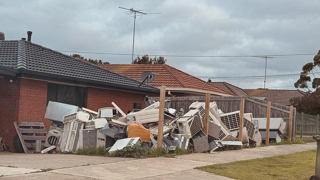 Airconditioning units and scrap metal piled into a front yard in Grovedale. Picture: Supplied