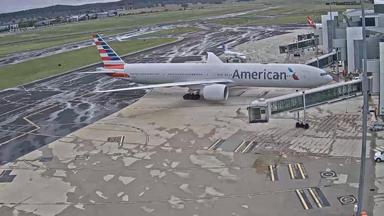 American Airlines opted to hold its flight at Canberra Airport for fresh crew to take it on to Sydney later on Monday. Picture: Julian Abbott /X