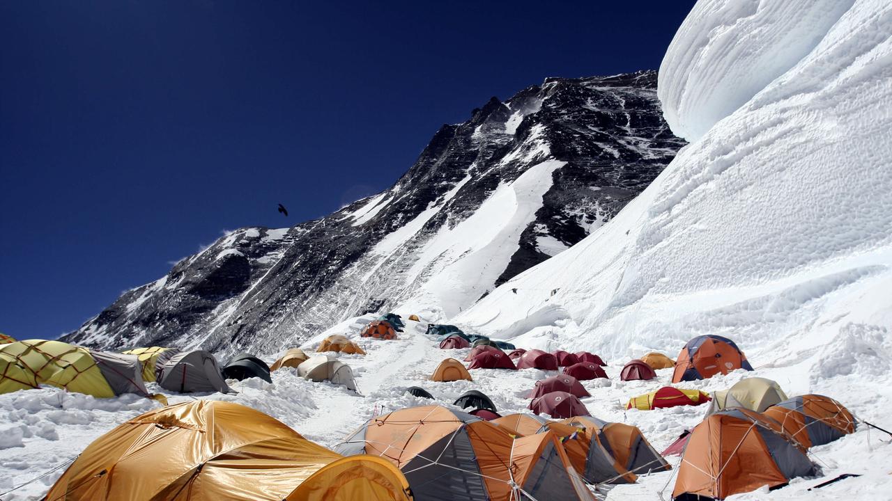 Tents pitched at Mount Everest Camp 1. Mt snow mountain