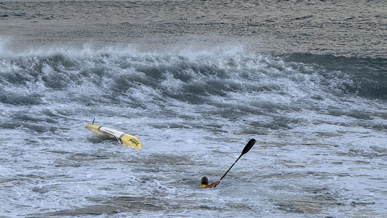 WATCH: Moment ski paddler smashed by cyclonic swell