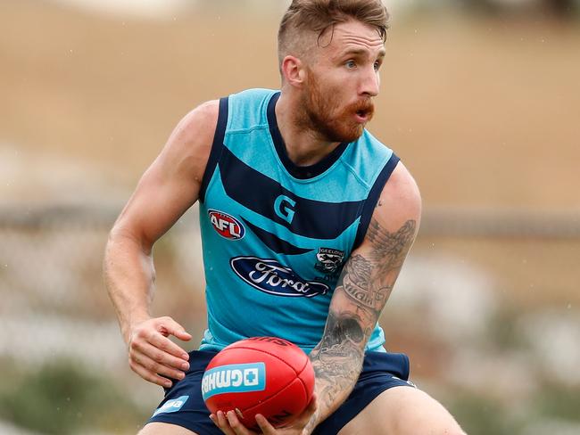 GEELONG, AUSTRALIA - JANUARY 13: Zach Tuohy of the Cats in action during the Geelong Cats training session at Deakin University, Waurn Ponds on January 13, 2017 in Geelong Australia. (Photo by Adam Trafford/AFL Media/Getty Images)