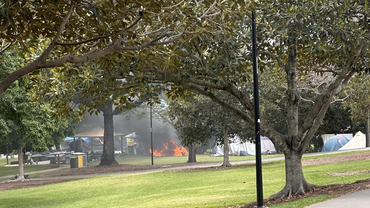 A tent went up in flames Monday morning. Picture: Supplied