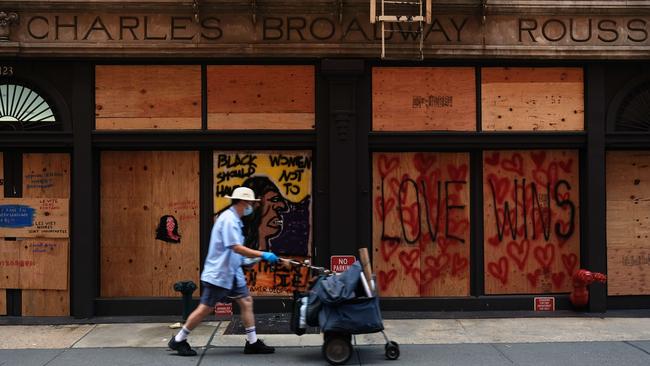 A New York shopping district as stores prepare for gradual reopenings across the US. Picture: Getty Images