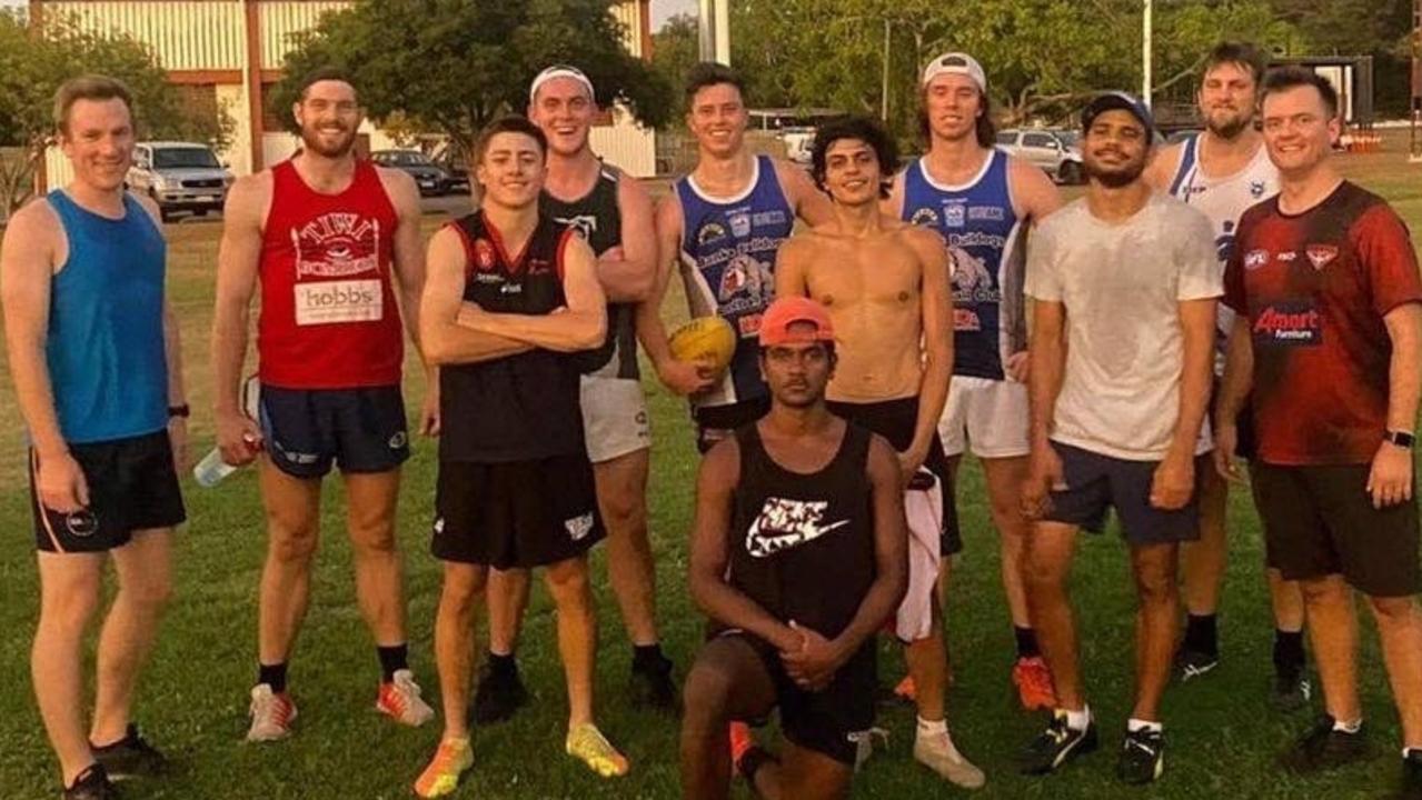 Cyril Rioli training with local footballers. Picture: Supplied