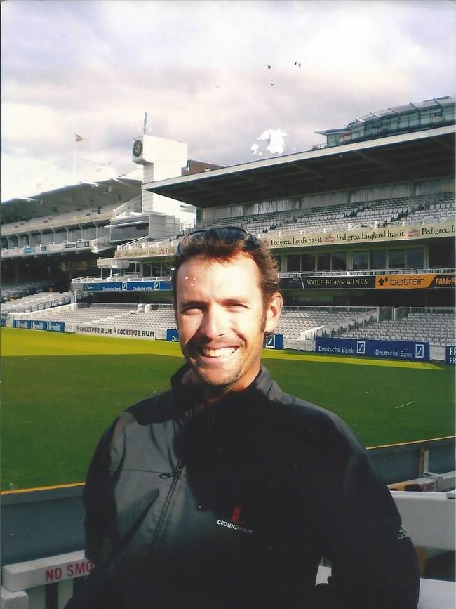 Gold Coast cricket player Brad Markwell on the ground staff at Lord's in 2009. Picture: SUPPLIED