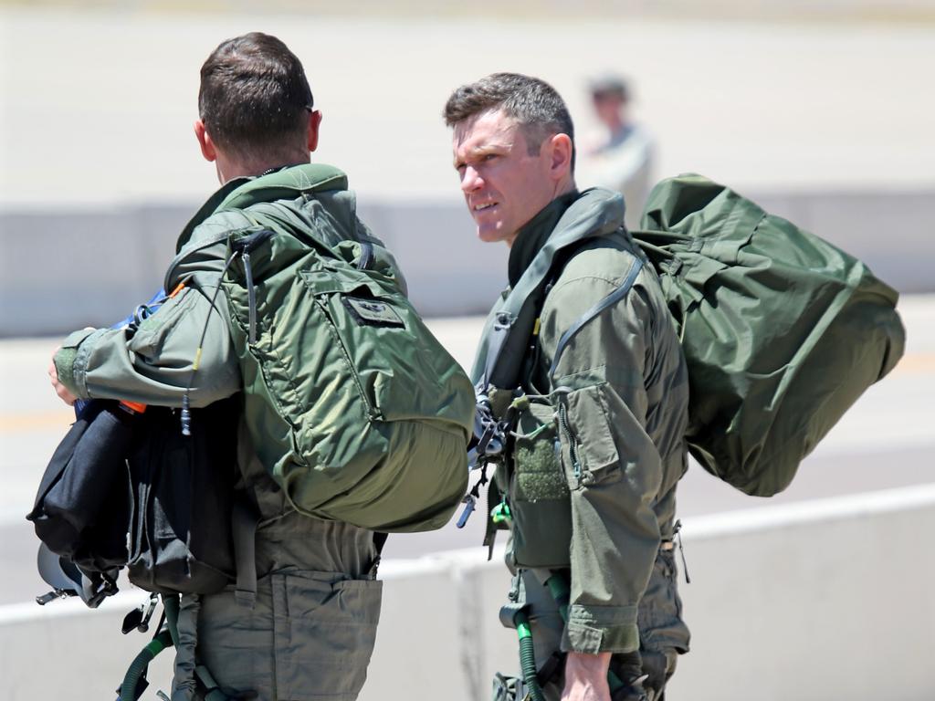 Australian Pilots training in the F35 fighter Jets Luke Airforce Base in Phoenix Arizona. Squadron Leader “Jacko” before a flight. Picture: Nathan Edwards