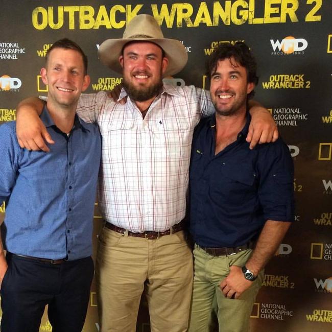 Chris Wilson (centre) starred on Outback Wrangler with Matt Wright (left) and Jono Brown (right)