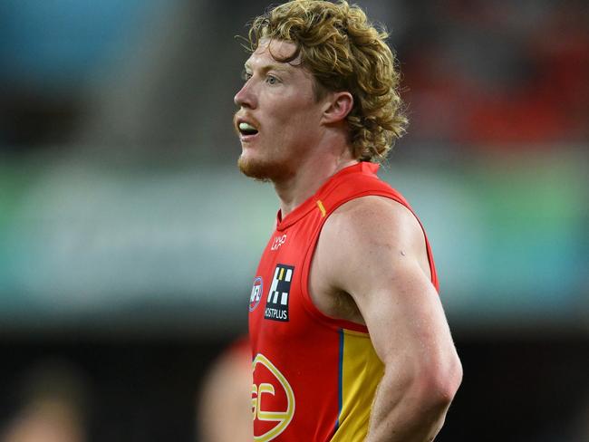 GOLD COAST, AUSTRALIA - JULY 27: Matt Rowell of the Suns looks dejected during the round 20 AFL match between Gold Coast Suns and Brisbane Lions at People First Stadium, on July 27, 2024, in Gold Coast, Australia. (Photo by Matt Roberts/AFL Photos/via Getty Images)