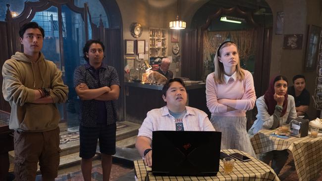 Remy Hii (left) with co-stars Tony Revolori, Jacob Batalon, Angourie Rice, Zoha Rahman and Zachary Lynn in Spider-Man: Far From Home.